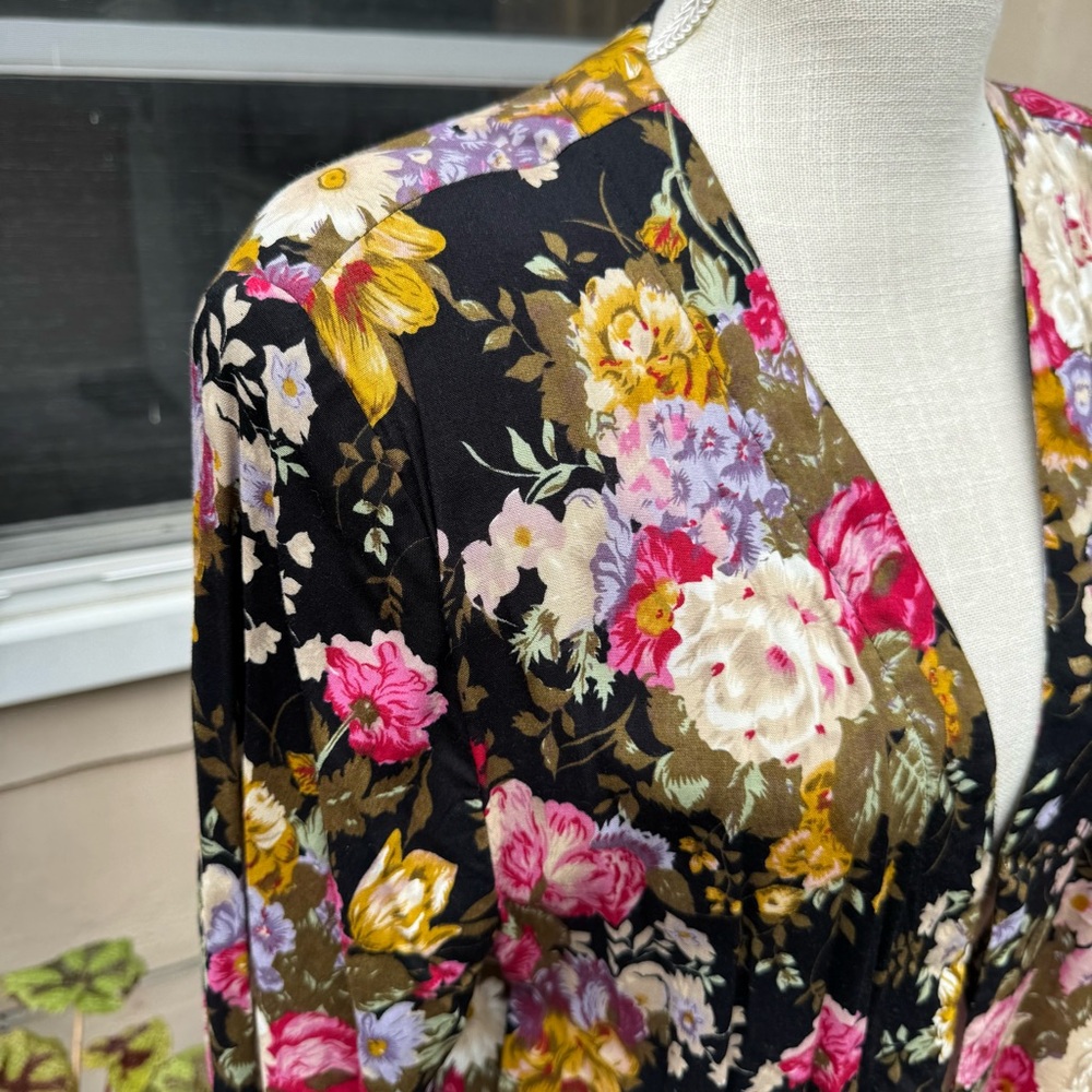Miss Dorby Long Floral Rayon Blazer Cardigan with Pockets